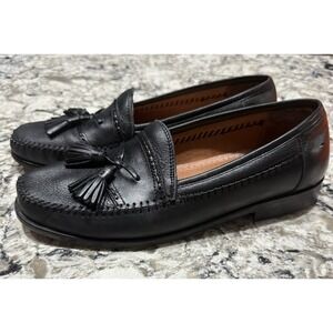Brass Boot Handmade Men's Black Leather Tassel Loafers Size 8 1/2 Spain